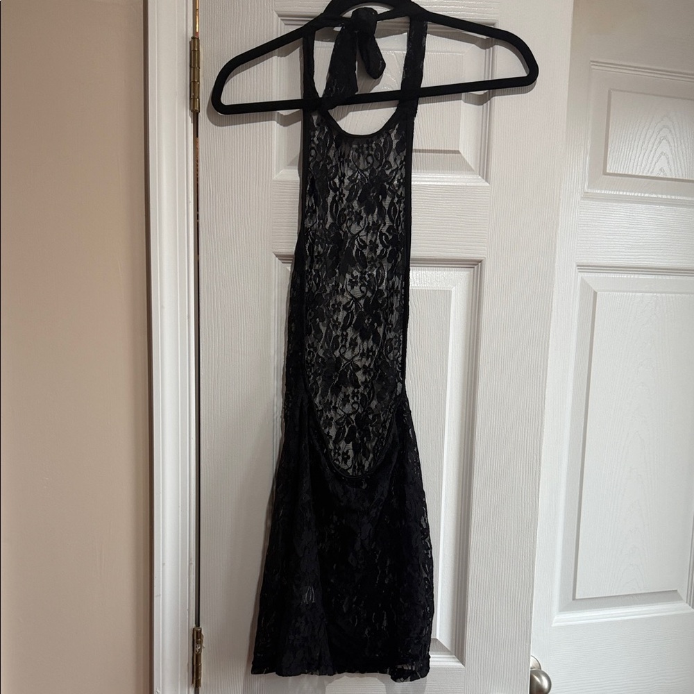 Black Lace Halter Mini Dress - Picture 2 of 2
